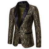 Gold Jacquard Bronzing Floral Blazer Suit Mens Single