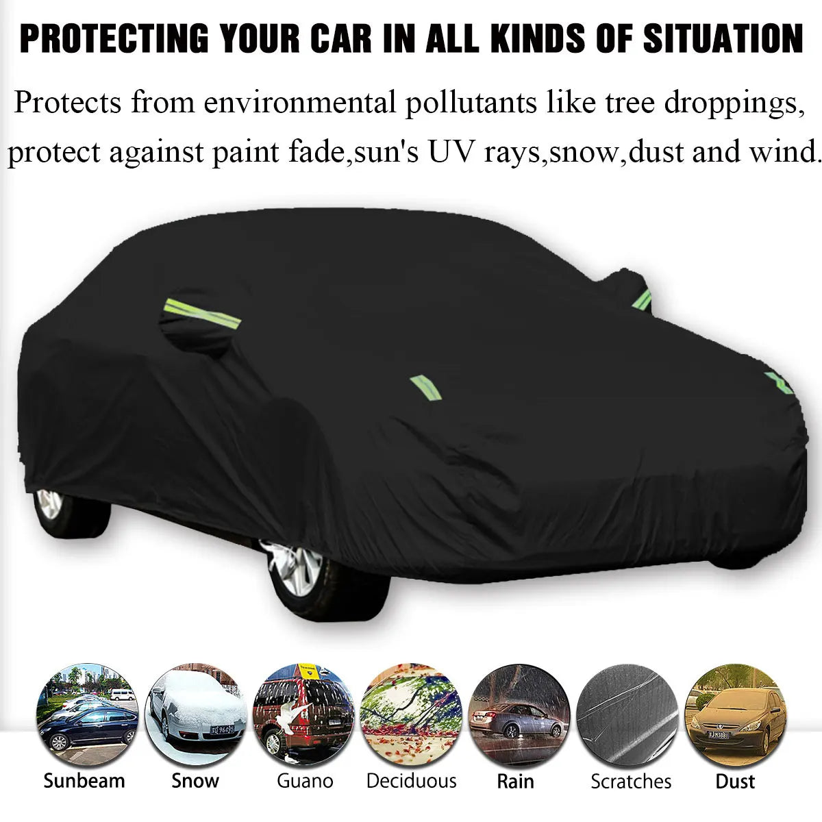 Black 210D 190T Full Car Cover Waterproof Anti Snow Cover Sun Shade Anti UV Dustproof Universal Auto Exterior Styling M/L/XL/XXL