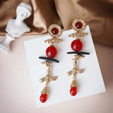 Vintage Leaves Earrings Heavy Metal Gold Studs Tassel
