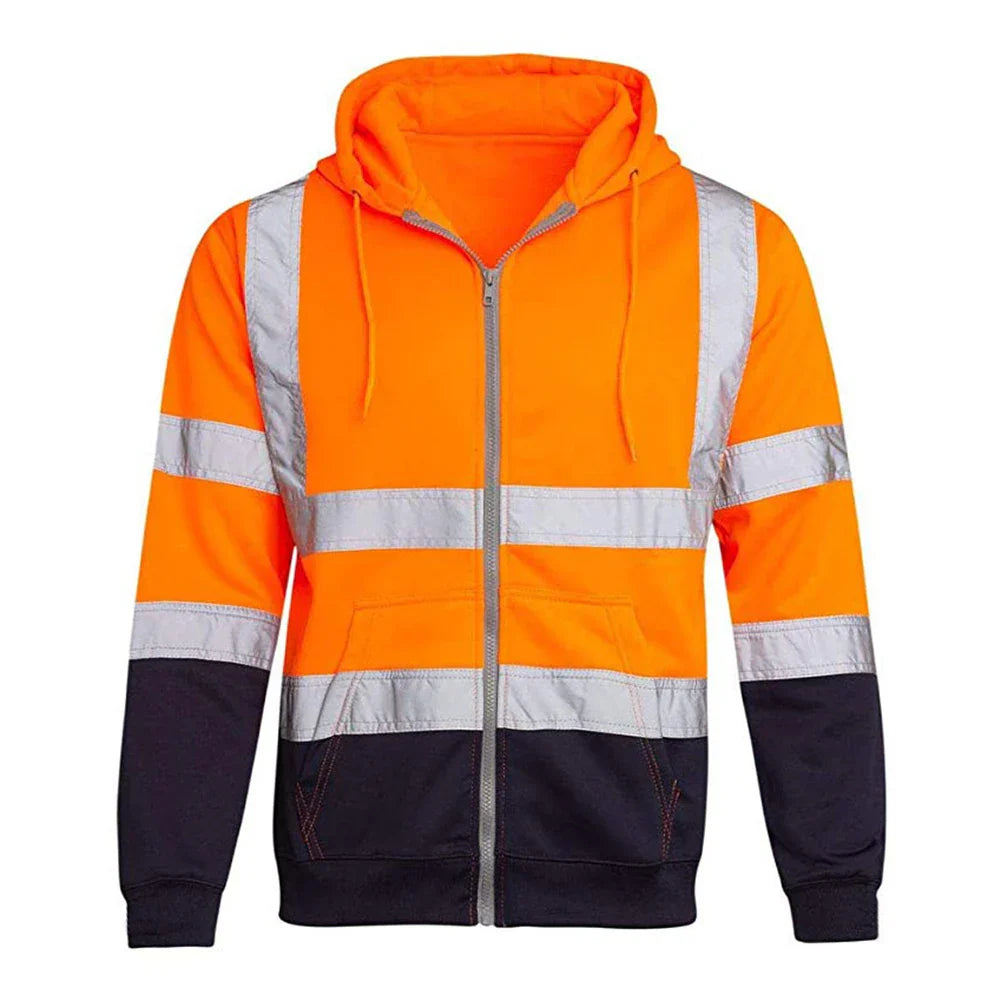 Men Reflective Strip Hoodie Sweatshirt Long Sleeve Fitting