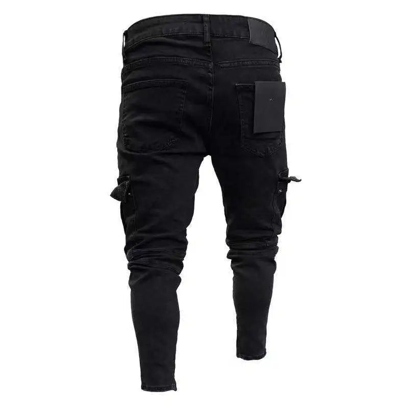 Men Slim Biker Ripped Long Denim Trousers Skinny