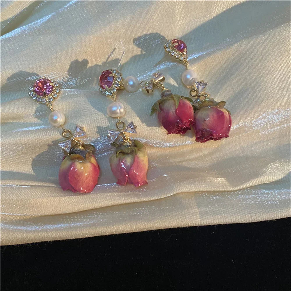 Retro Natural Real Flower Eternal Flower Earrings Niche