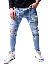 Men's Ripped Pencil Pants Men Skinny Denim Biker