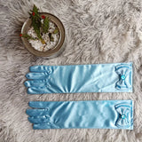 Children’s Dance Princess Long Tube High-grade Satin Stretch Gloves Girl Bow With Beads Gloves Children 's Day Birthday Gifts