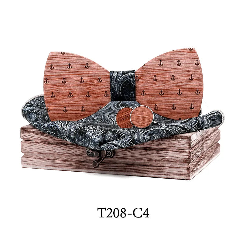 Adjustable Walnut Wooden Bow Tie For Men Pocket