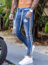 Stripes for Jeans Bike Skinny Jeans Men Stretch