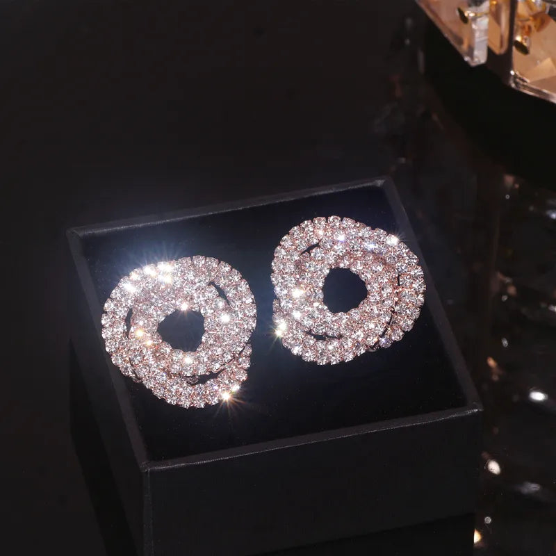 Elegant Shiny Full Rhinestone Crystal Stud Earrings for