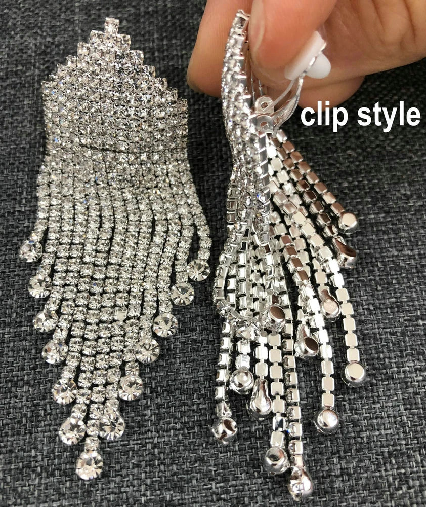 Girls Clear AB Rhinestone Tassel Earrings Wedding Party