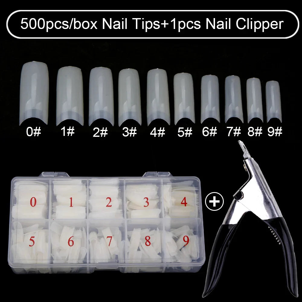 500Pcs/Box False Nails Tips Manicure Kit Nail File