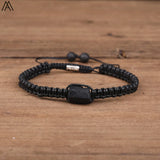 Natural Black Tourmaline Single Beads Woven Adjustable Bracelet