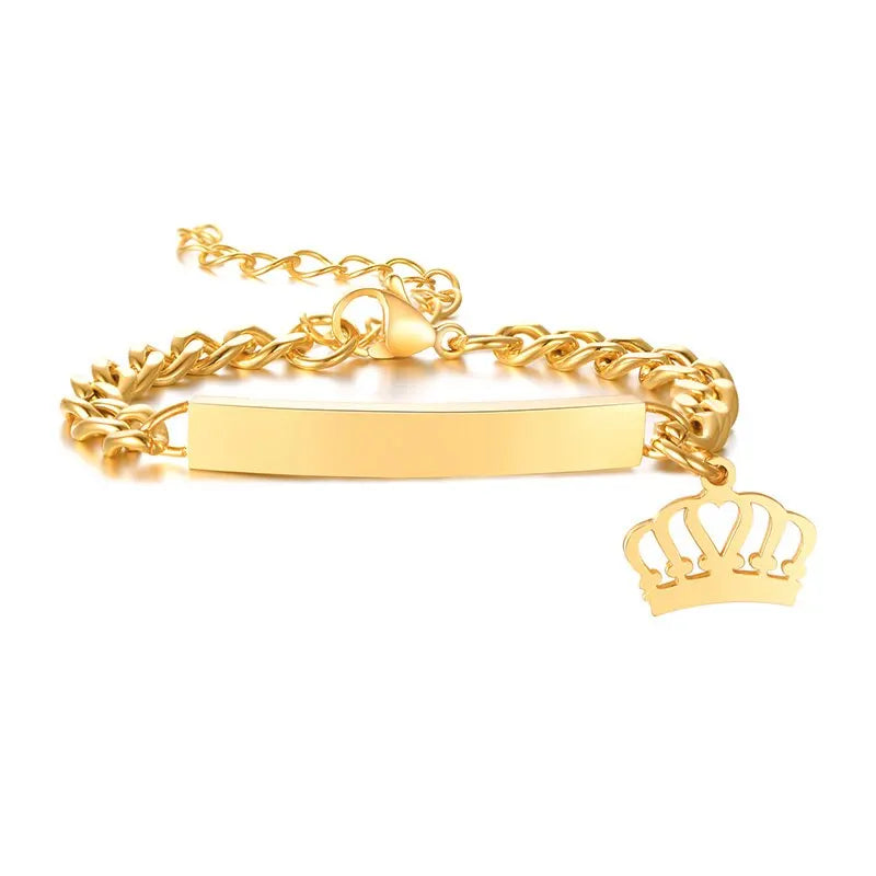 Personalize Baby Name Bracelet Figaro Chain Smooth Bangle