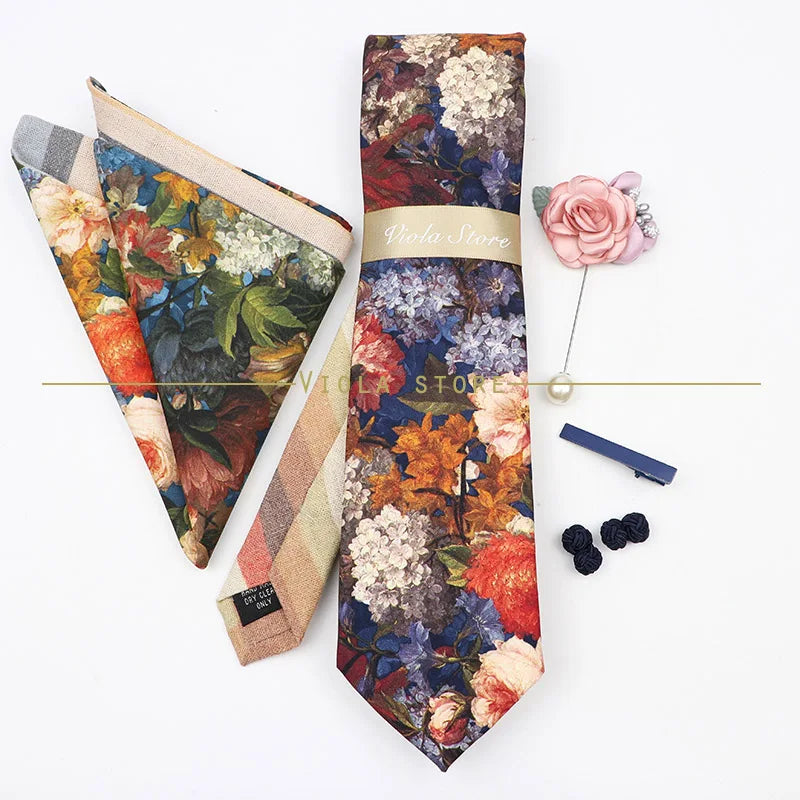 5 PCS Luxury Cotton Patchwork 7cm Tie Set