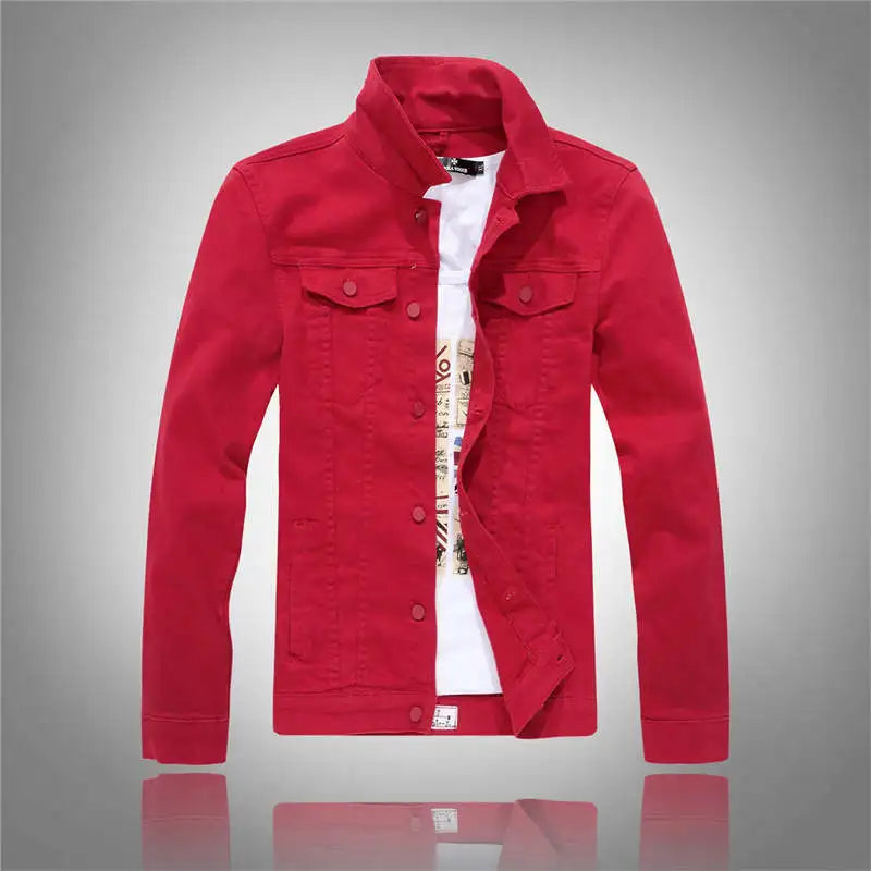 Denim Jackets Men Solid Color Jeans Jacket Slim