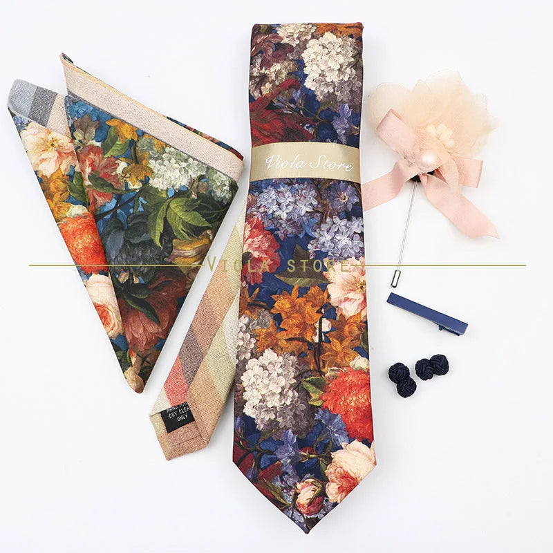 5 PCS Luxury Cotton Patchwork 7cm Tie Set
