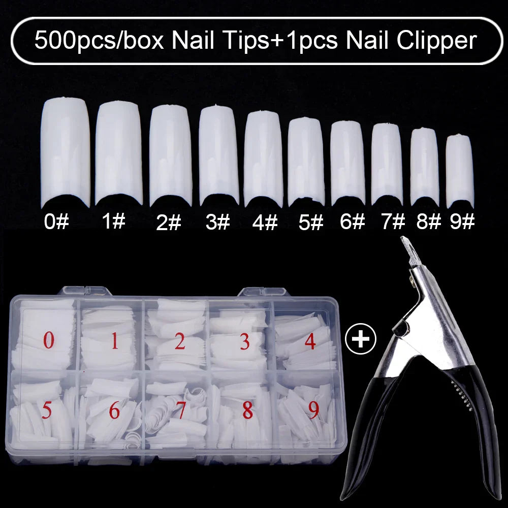 500Pcs/Box False Nails Tips Manicure Kit Nail File