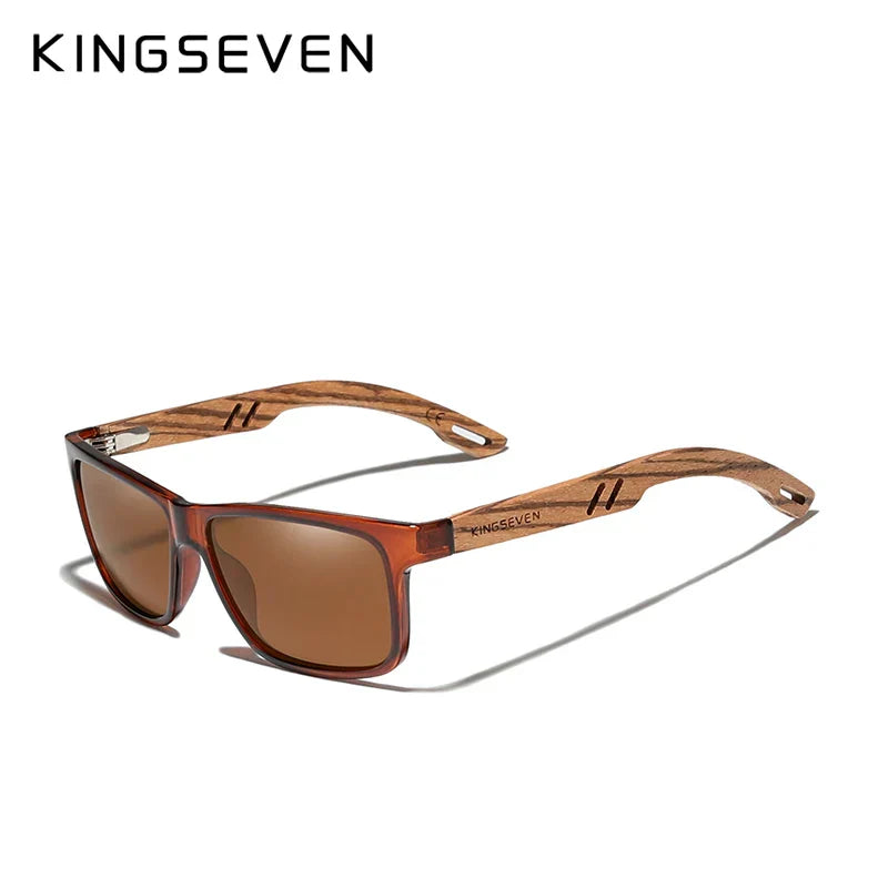 KINGSEVEN Polarized Square Sunglasses Men‘s Zebra Wooden Full Frame Glasse Fashion HD Lens Driving UV400 Eyewear For Women