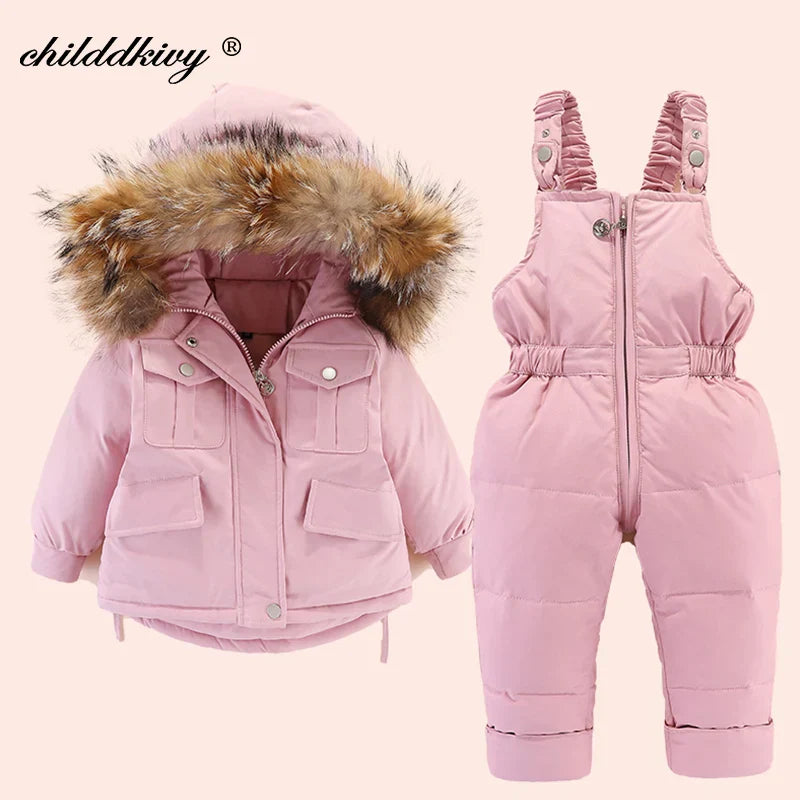 2pcs Set Children Winter Down Jacket and Jumpsuit