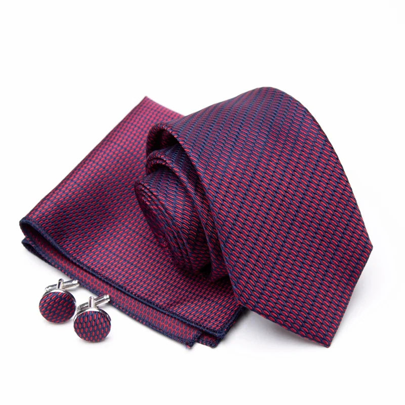 Mens Jacquard Tie Cravat Cufflinks Set Luxury Necktie