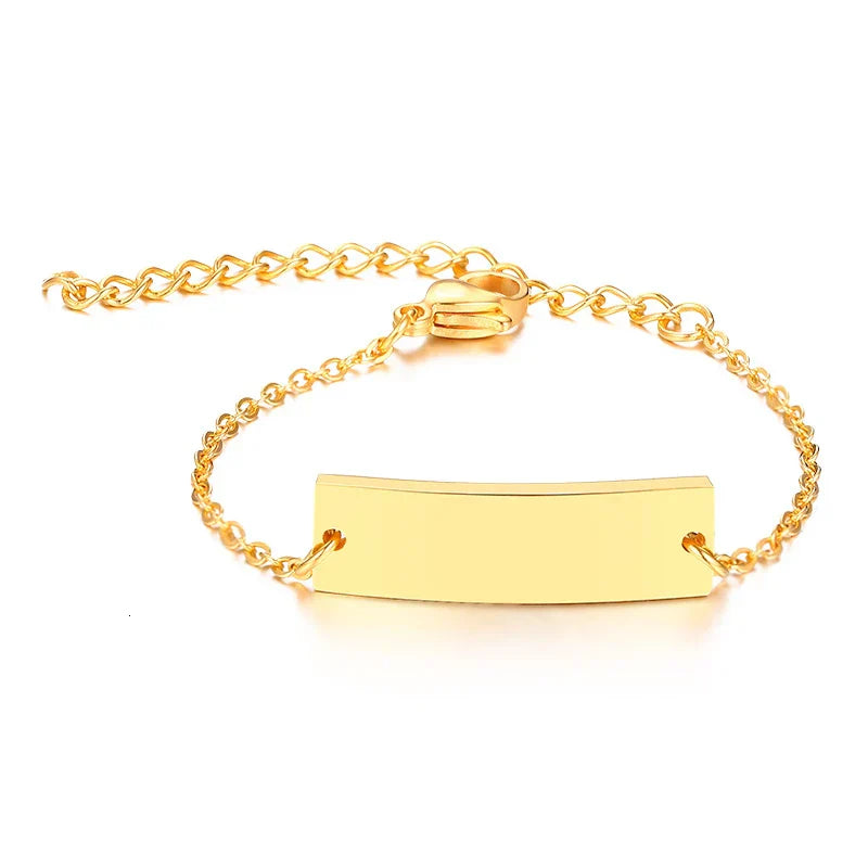 Personalize Baby Name Bracelet Figaro Chain Smooth Bangle