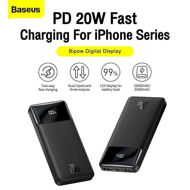 Baseus Power Bank 20000mAh Portable Charger Powerbank 10000mAh