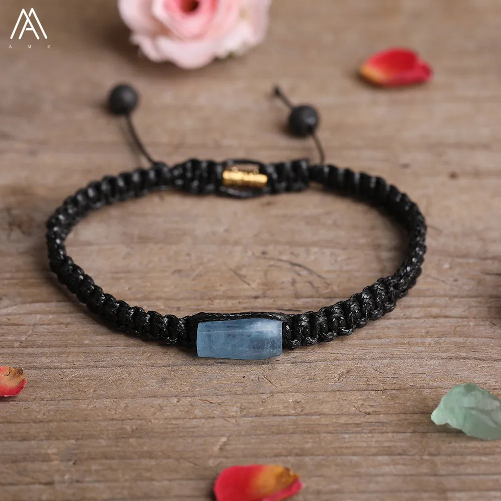 Natural Black Tourmaline Single Beads Woven Adjustable Bracelet