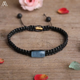 Natural Black Tourmaline Single Beads Woven Adjustable Bracelet