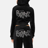 Y2k Women's Brown Rhinestone Bratz Print Streetwear Hoodies