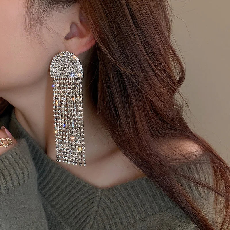 Fashion Statement Earring Long Full Rhinestone Big Earrings