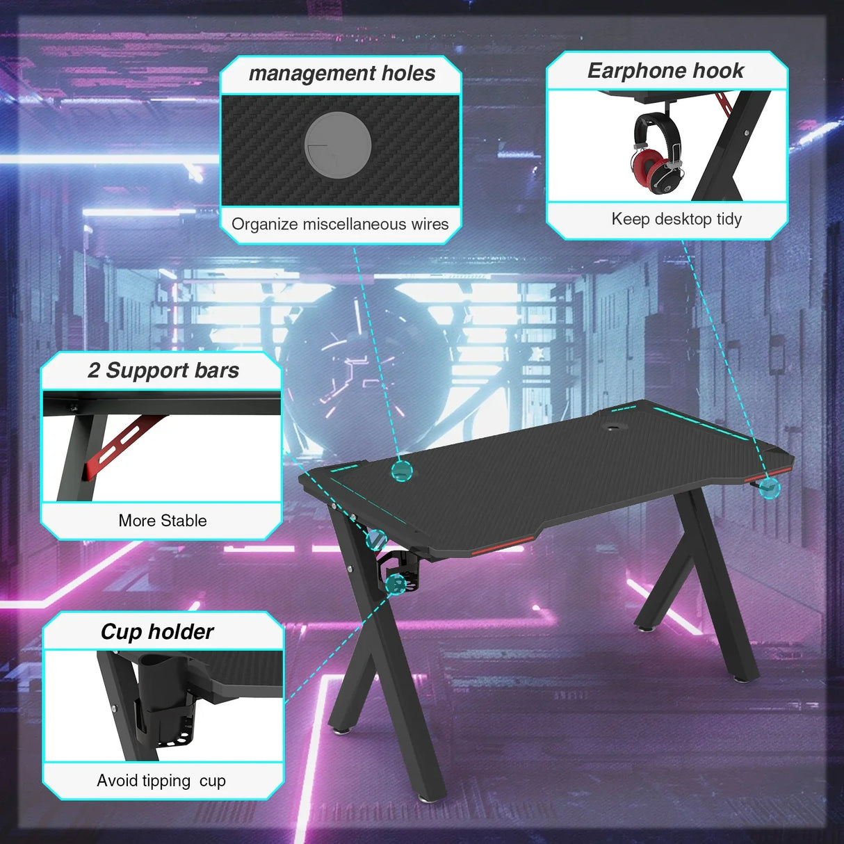 Gaming Desk PC Computer Gamer Desk Ergonomic Workstation