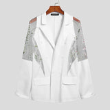 Men Blazer Mesh Patchwork See Through Streetwear Double