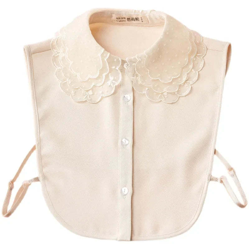 Elegant Embroidery Fake Collar Shirt Chiffon Doll Detachable