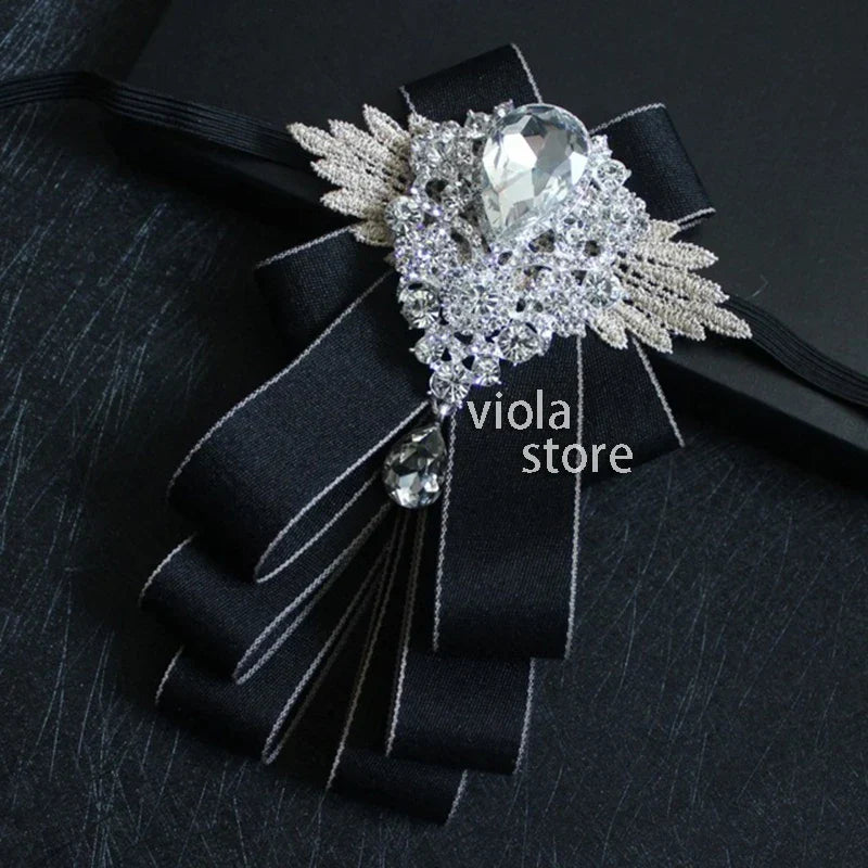 Elegant Gorgeous Diamond Ribbon Bowtie Men Wedding Suit