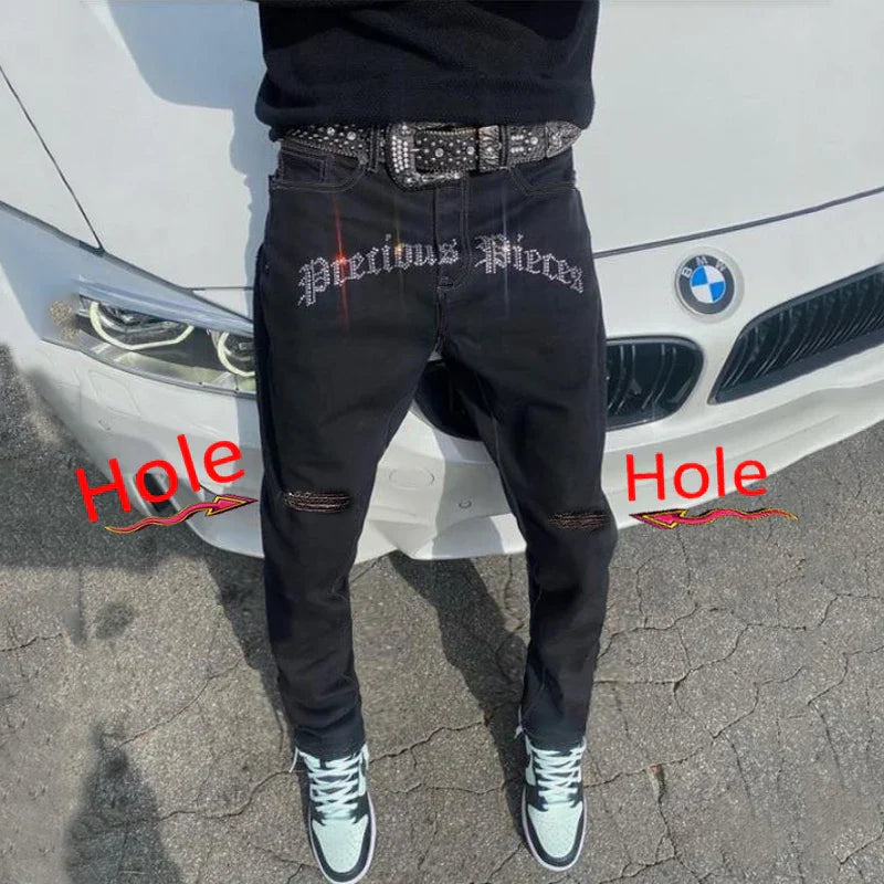 New Man Stretchy Jeans Black Skinny Hot Drill