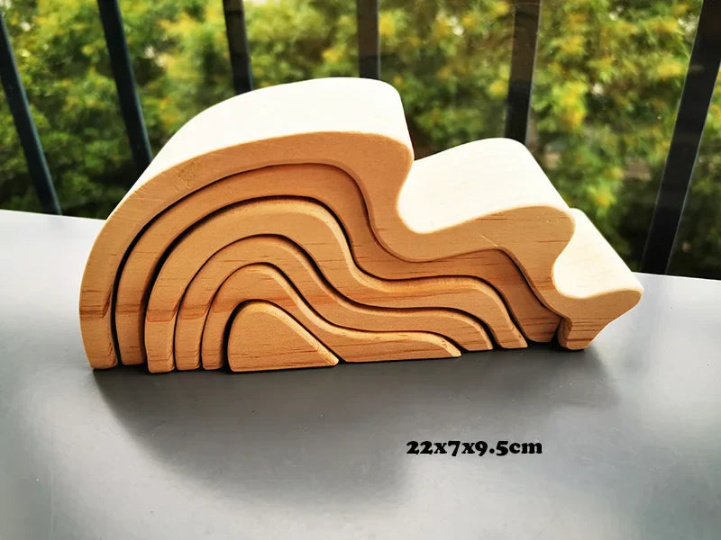 Montessori Wooden Toys Elemental Rainbow Stacking Blocks /Unpaint