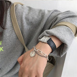 ANENJERY Silver Color Round Coin Bracelet for Women