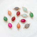 Natural Stone Charms Facet Oval Shape Double Hole