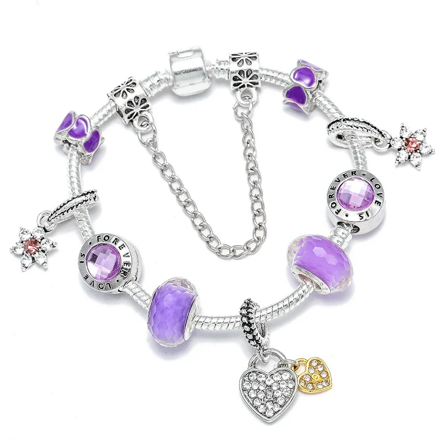 Seialoy Silver Plated Heart Key Pendant Charm Bracelets