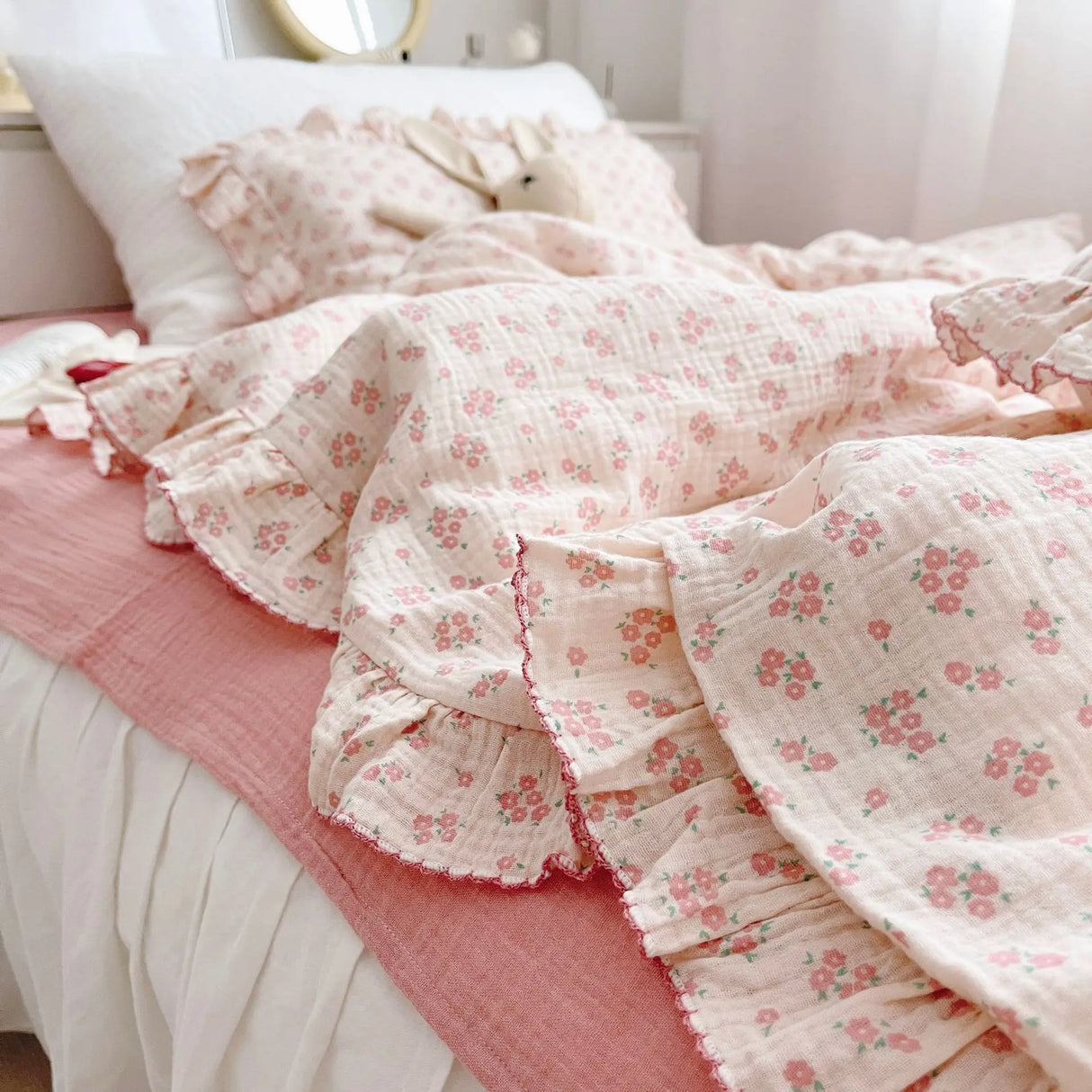 Vintage Floral Muslin Cotton Baby Bedding Set Girls
