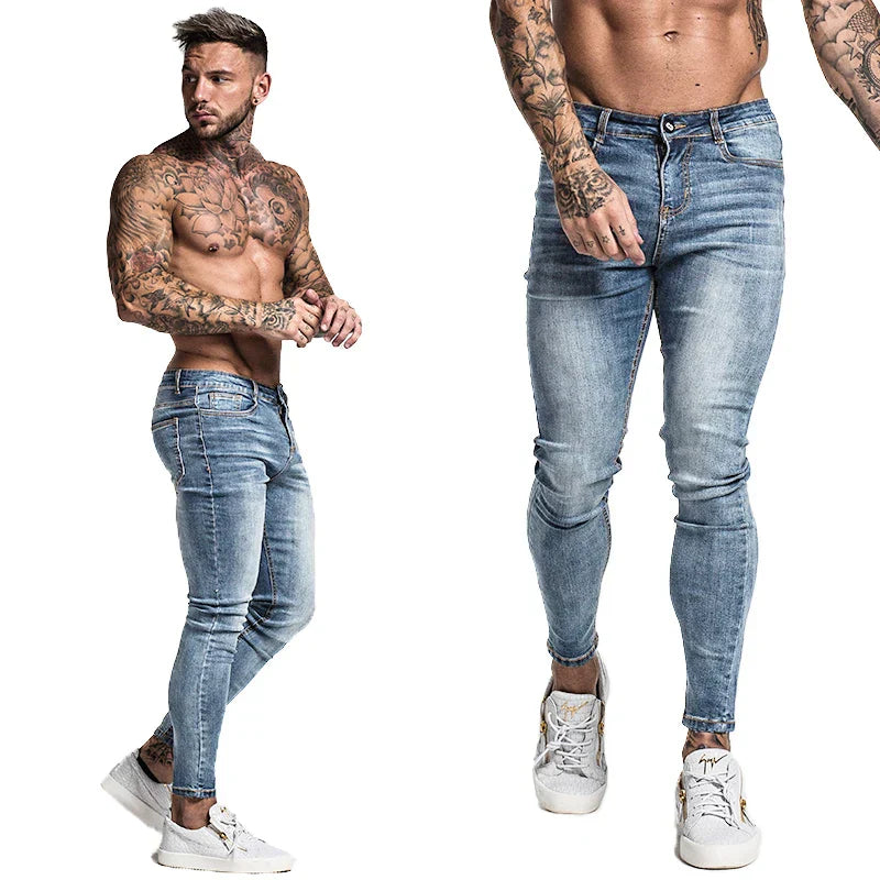 GINGTTO Jeans Men Elastic Waist Skinny Jeans Men