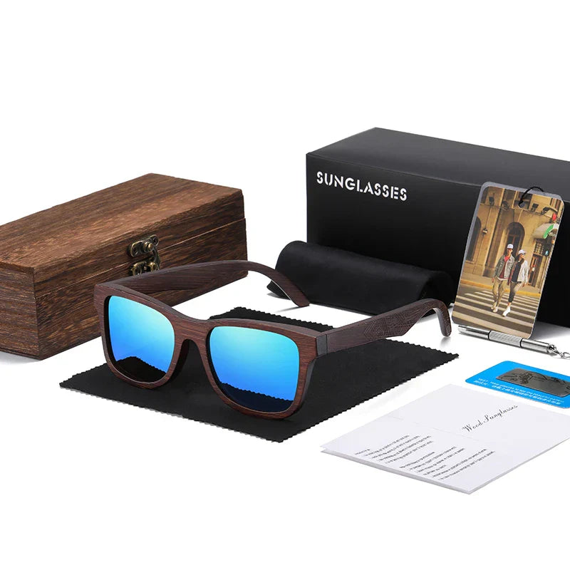 GM Natural Bamboo Wooden Sunglasses Handmade Polarized Glasses