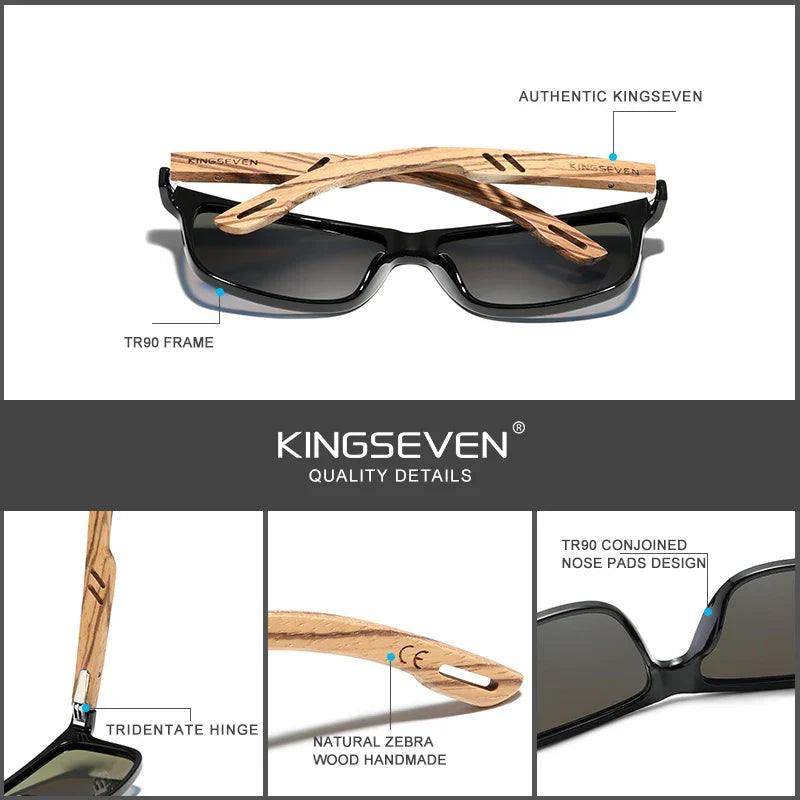 KINGSEVEN Polarized Square Sunglasses Men‘s Zebra Wooden Full Frame Glasse Fashion HD Lens Driving UV400 Eyewear For Women