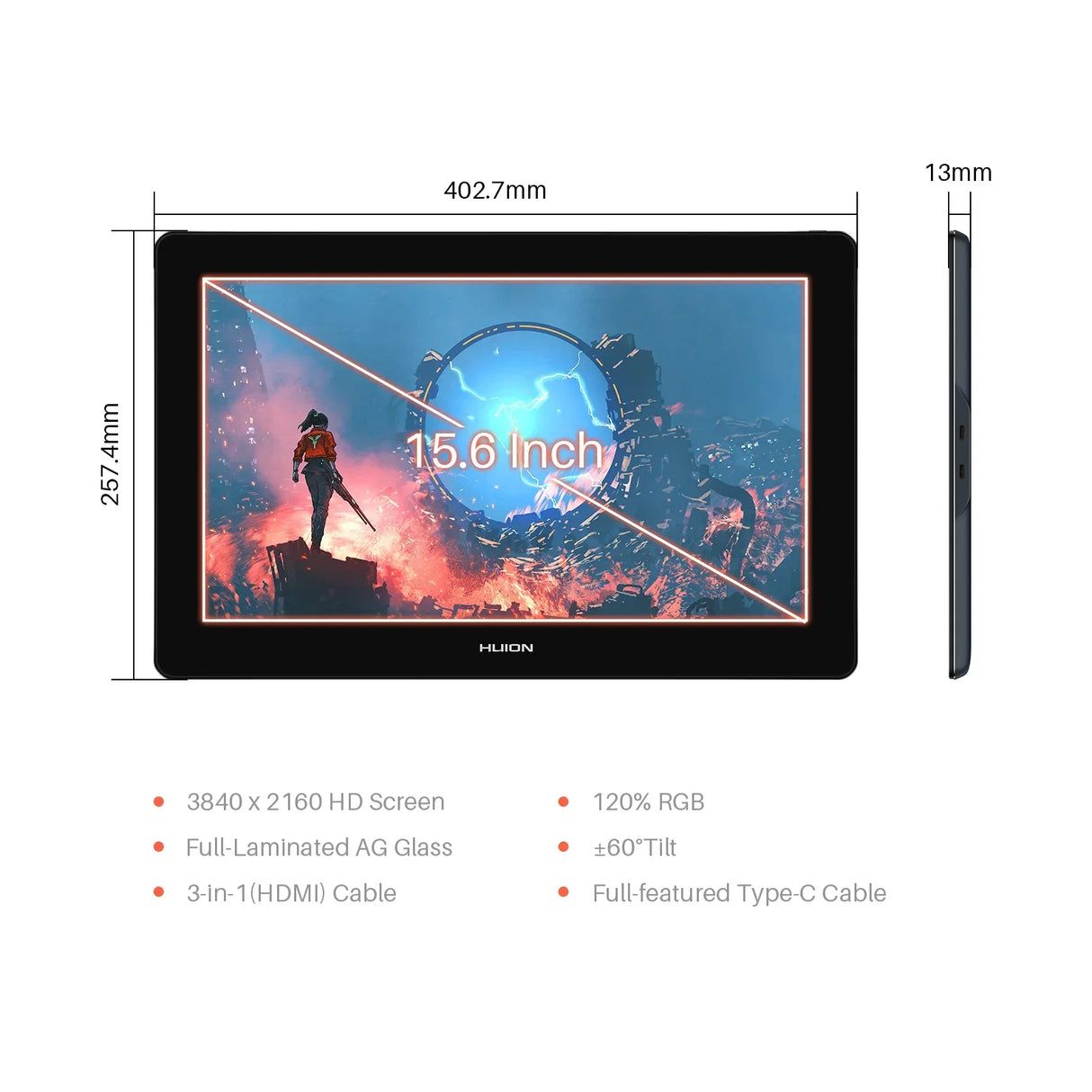 HUION Pen Display Monitor Kamvas Pro 16 4K