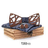 Fashion Hollow Carved Wooden Bow Tie Navy Blue