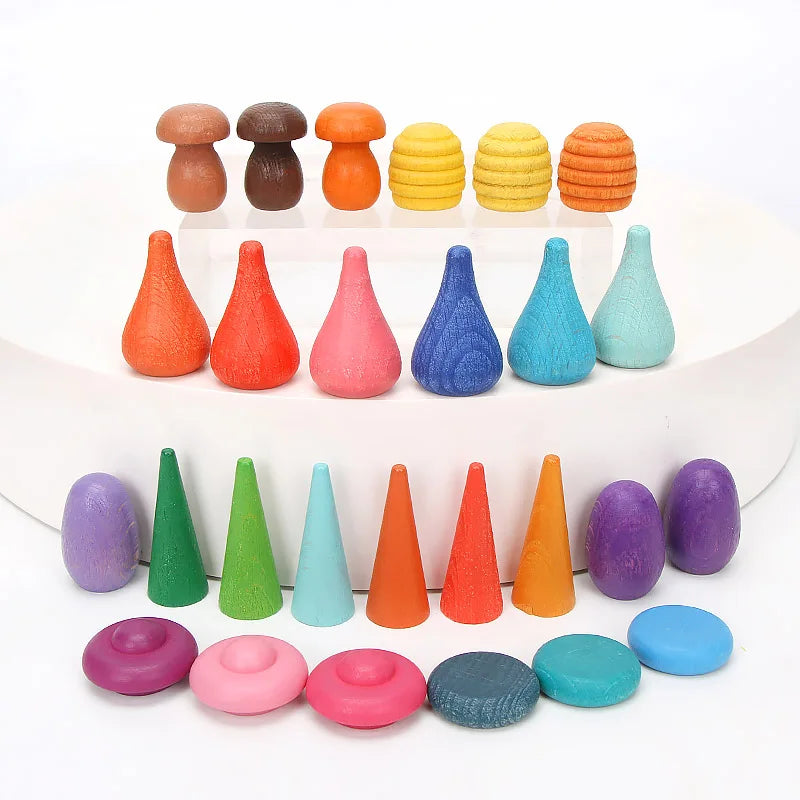 Wooden Rainbow Block Wood Stacking Toys Grimms Rainbow