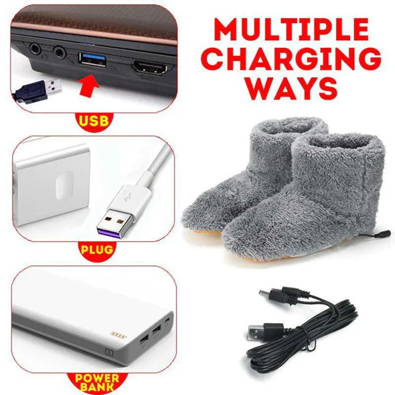 Winter USB Heater Foot Shoes Plush Warm Electric