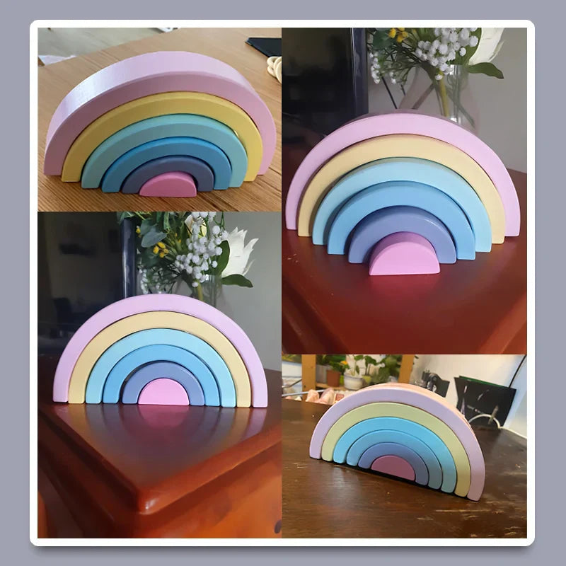 Kids Wooden Toy Montessori Rainbow Building Blocks DIY
