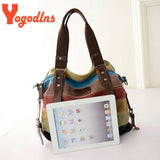 Yogodlns Canvas Totes Striped Womens Handbag New Patchwork