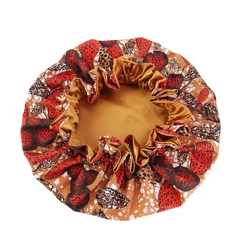 Women's Satin African Pattern Sleeping Hat Elastic Band
