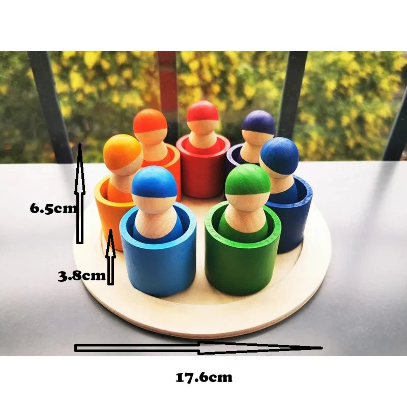 Montessori Wooden Toys Elemental Rainbow Stacking Blocks /Unpaint
