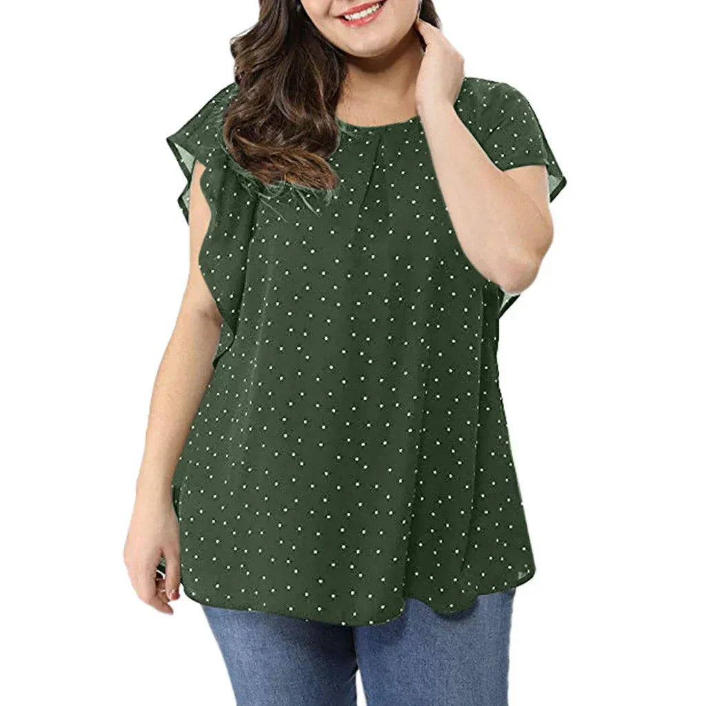 Womens Summer Plus Size Blouses Ruffle Sleeve Shirt